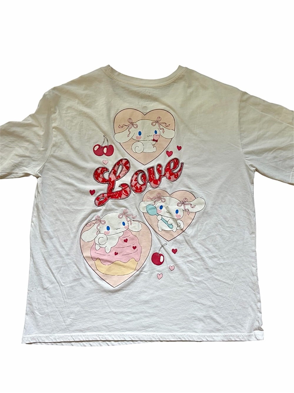 Sanrio Cinnamoroll Cherry Love Graphic Tee Y2K Kawaii White Pink Red T-Shirt